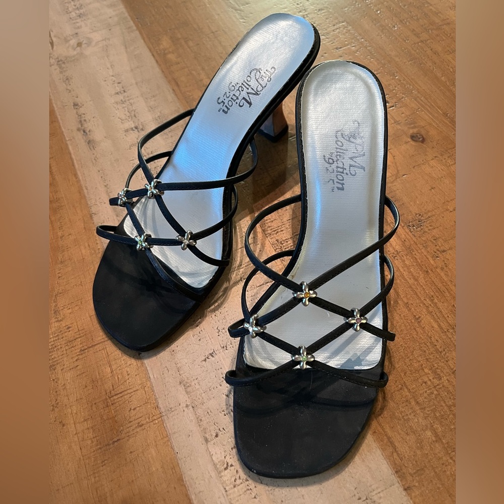 Elegant Black Strappy Heels, SZ 7